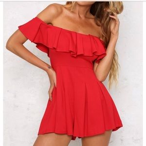 Red Off the Shoulder Romper from Hellomolly!